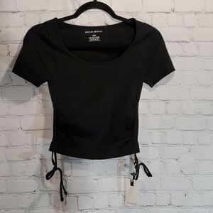 Social Revival seamless tie side black crop top size S NWT